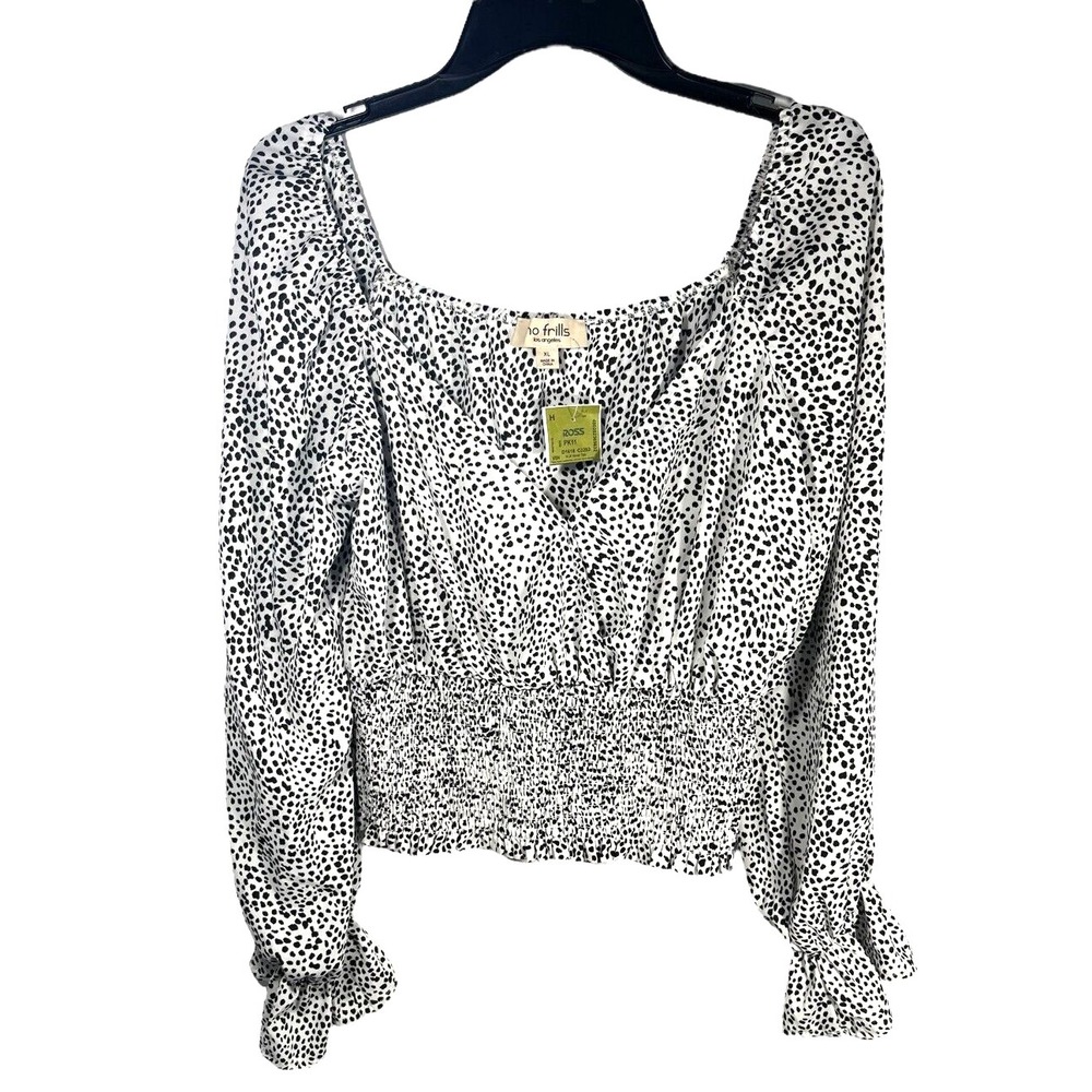 No Frills Women's NWT Cropped Long Sleeve Top Blouse XL Black/White
